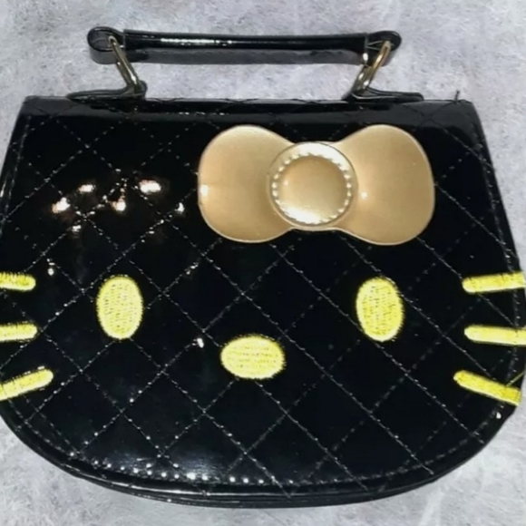 NIP NEW*-BLACK LEATHER HELLO KITTY PURSE - Picture 1 of 3